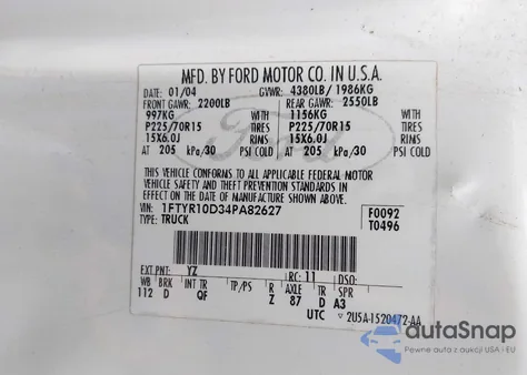 2004 Ford Ranger Xl/Xlt из США, поврежденный, VIN 1FTYR10D34PA82627